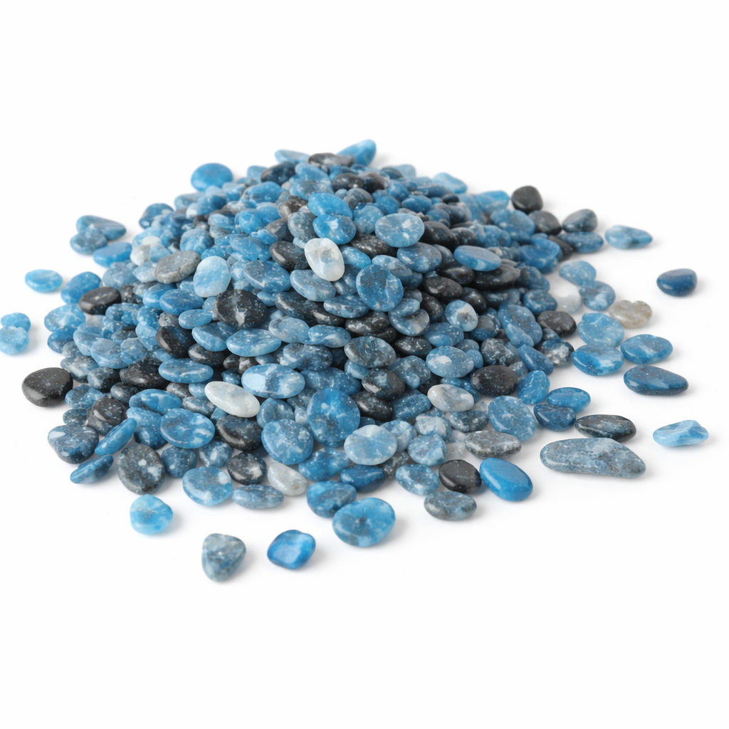 Sodalite crystal chips on a clean white background