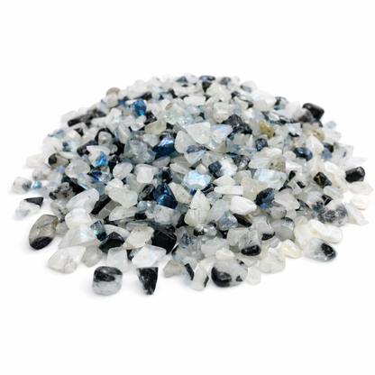 Rainbow Moonstone Crystal Chips on a white background