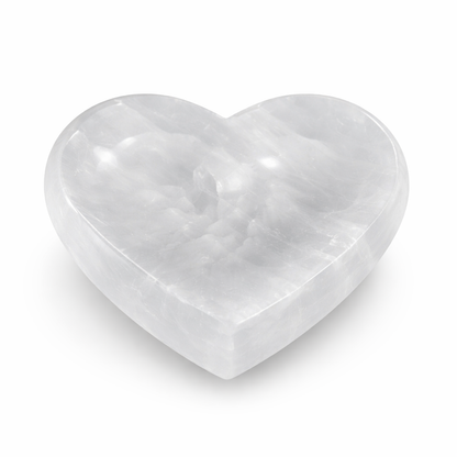 Heart Shaped Selenite Charging Bowl on a white background