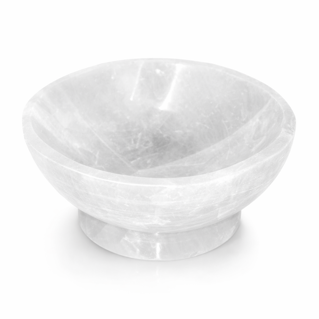 Ice cream selenite charging bowl on a clean white background