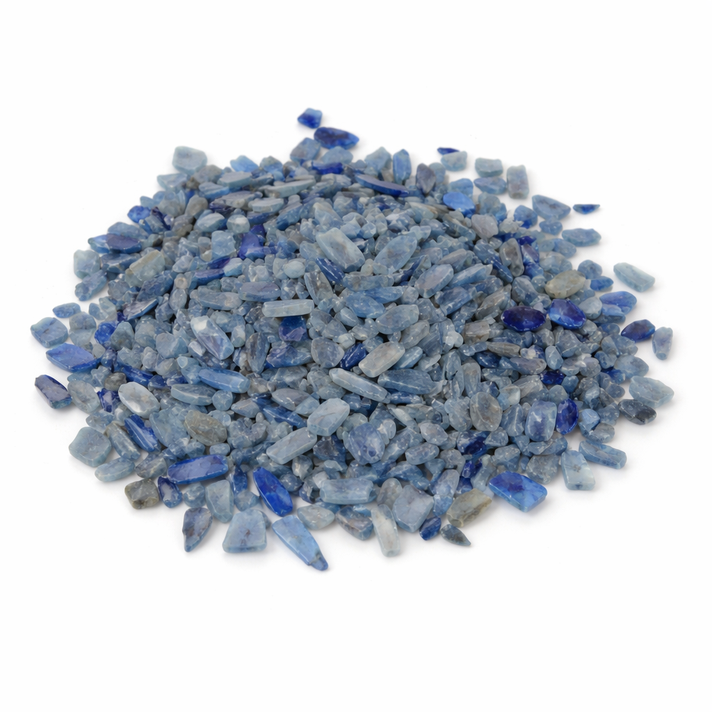 Blue opal crystal dust on a clean white background