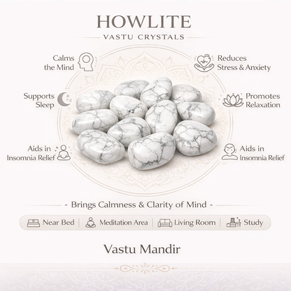 Natural howlite tumbled stones in a close-up view against a clean white background