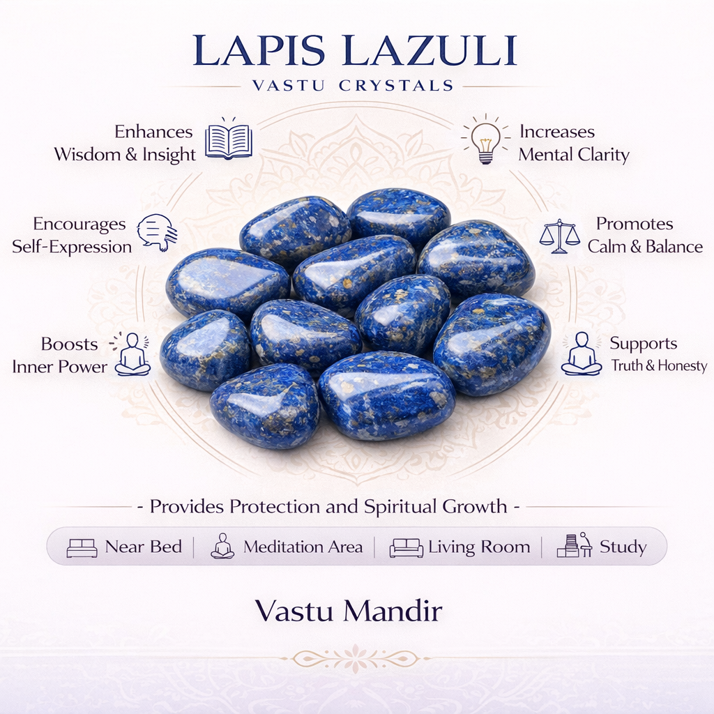Lapis lazuli stones infographic listing visible product features and suggested placement