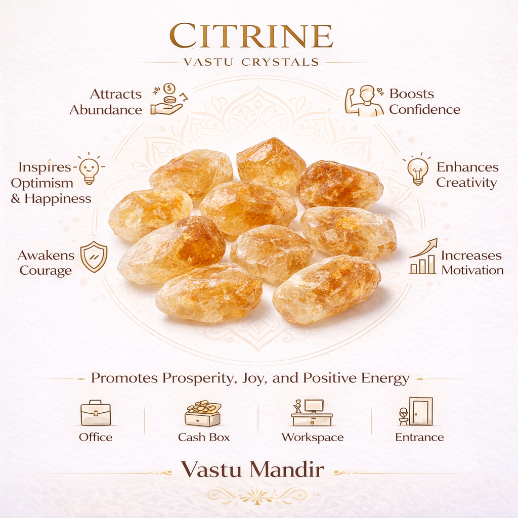 Raw citrine stone infographic listing visible product features and suggested placement