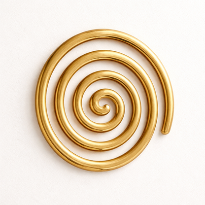 Front view of the brass spiral helix on a clean white background