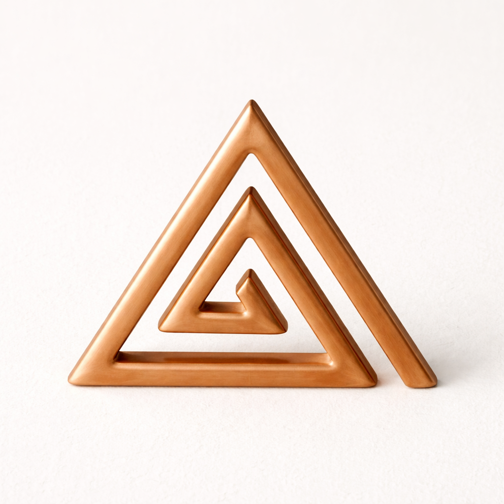 Copper triangle helix on a clean white background
