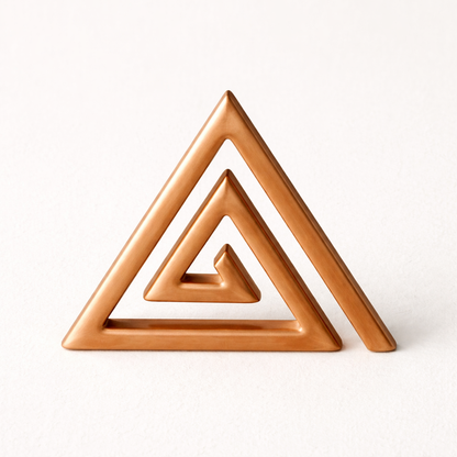 Copper triangle helix on a clean white background