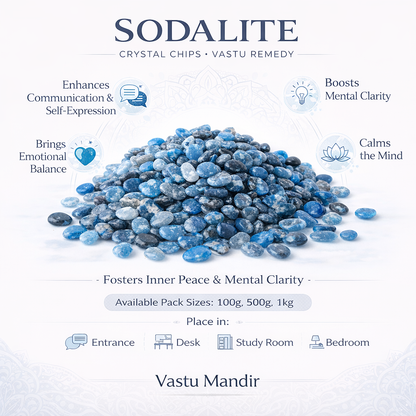 Sodalite crystal chips shown in a close styled product view