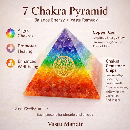 7 Chakra Orgone Pyramid, orgonite – front-right angled view showing the opposite side