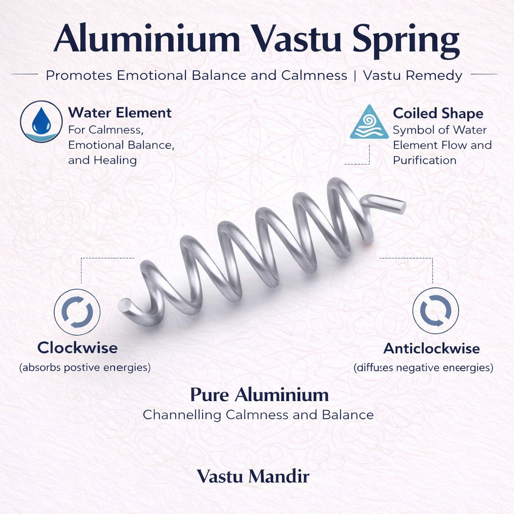 Aluminium Vastu spring infographic comparing clockwise and anticlockwise forms