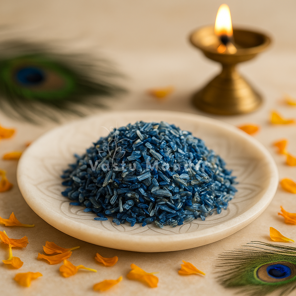 Blue opal crystal dust displayed in a softly lit product setting