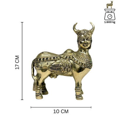 Brass Kamdhenu cow idol alternate dimension diagram showing 10 cm width and 12.5 cm height