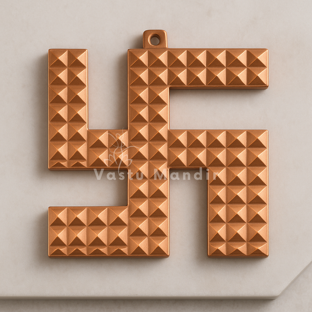 Copper swastik pyramid shown in a clean front product view