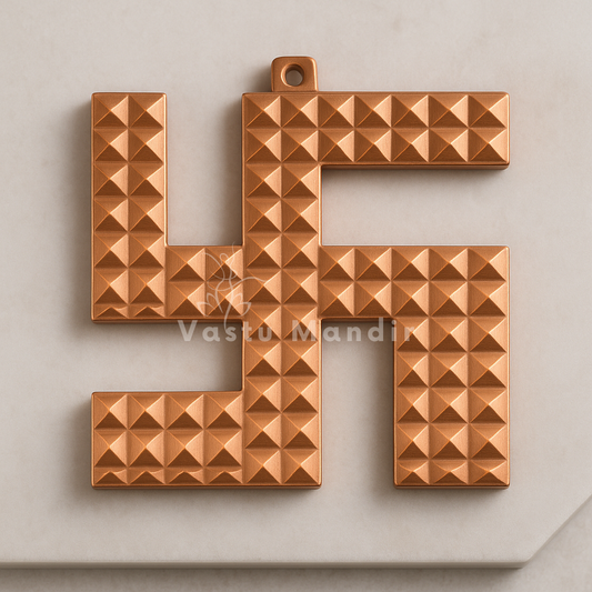 Copper swastik pyramid shown in a clean front product view