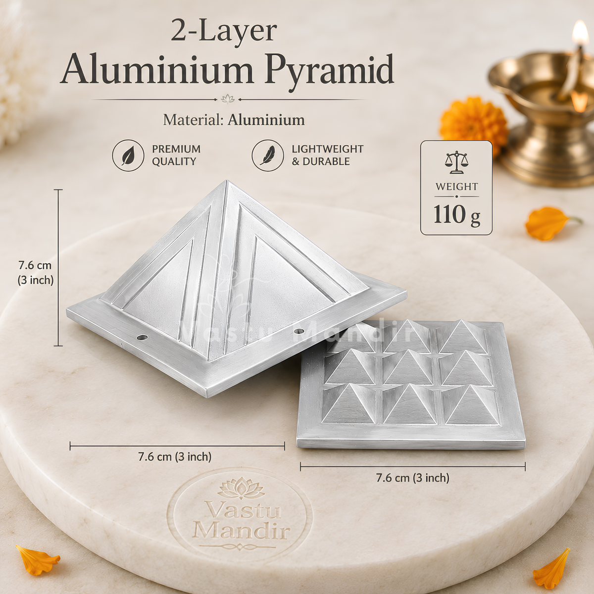 2-Layer Aluminium Pyramid Vastu Remedy for Health, Wealth and Positive Energy Balance for Home Entrance, Main Door and Kitchen Placement | 7.6 cm | 110 g