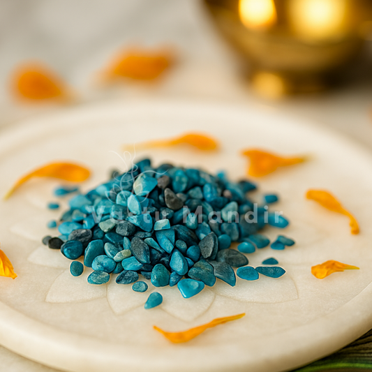 Sodalite crystal chips displayed in a softly lit product setting