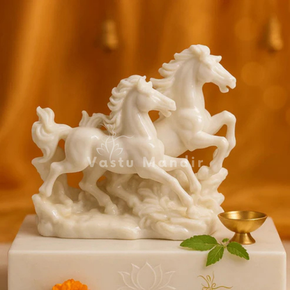 Pair of white running horses resin figurine for home and office decor