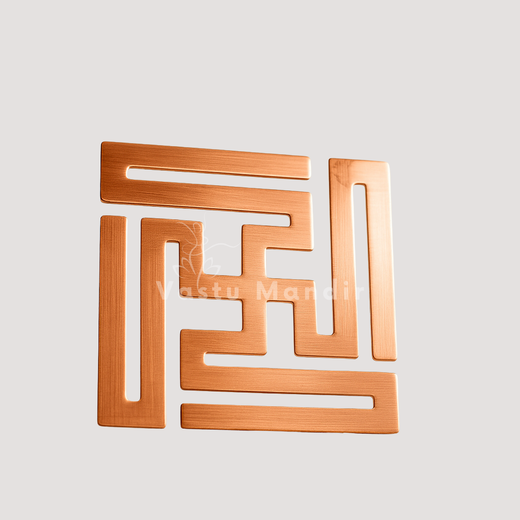 Copper nandavrat Swastik yantra shown in a close styled product view