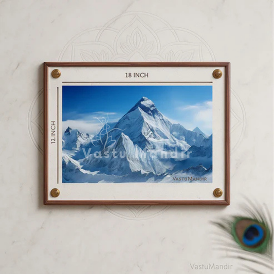 Mount everest mountain wall art displayed on a wall in an interior setting