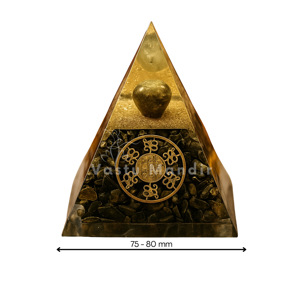 Pyrite Zibu Coin Pyramid, pyrite crystal – side profile showing the pyramid height and slope