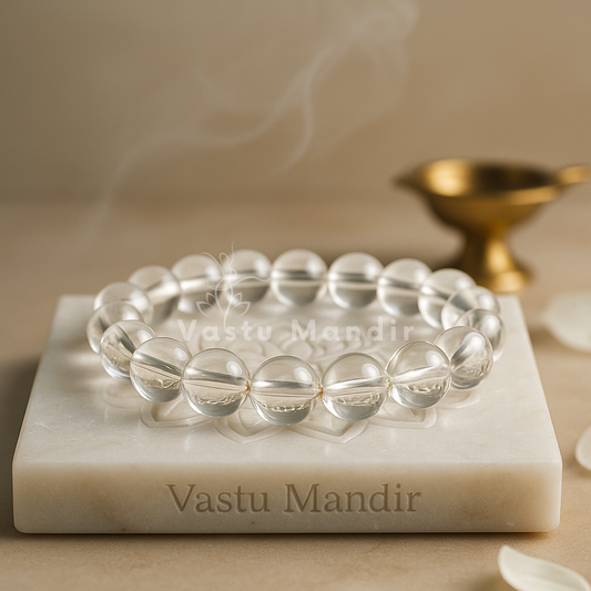 Hydro clear quartz bracelet shown with a hand in a lifestyle photograph