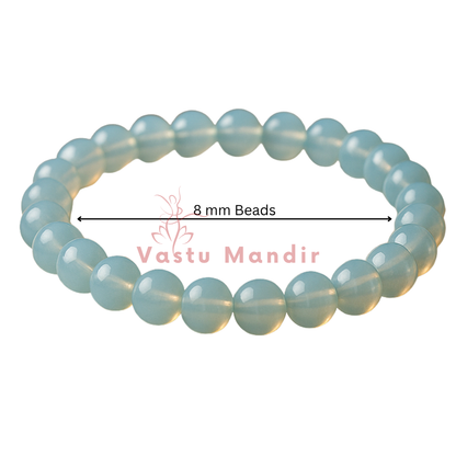 Natural white aura quartz crystal bracelet in a close white-background bead view