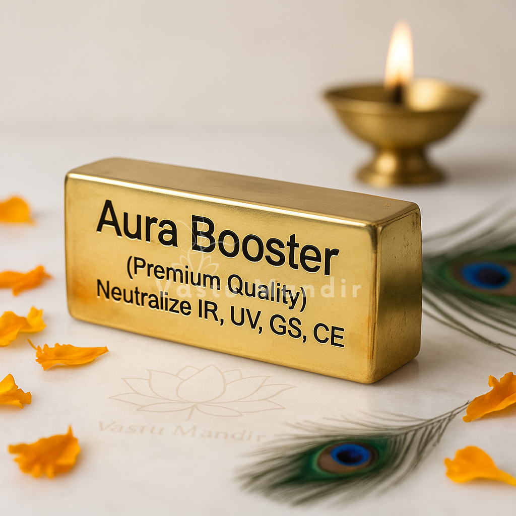 Brass aura booster displayed in a softly lit product setting