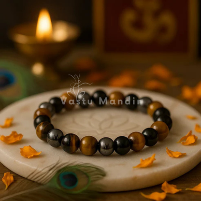 Three-stone crystal bracelet shown in a second hand-held product view