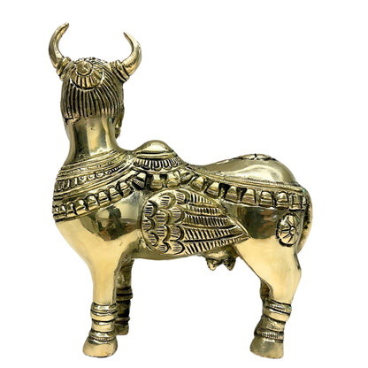Brass Kamdhenu cow idol right-side view isolated on white background
