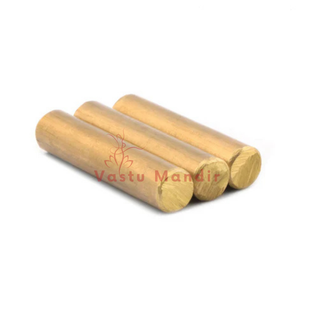 Three brass round studs arranged horizontally on a white background