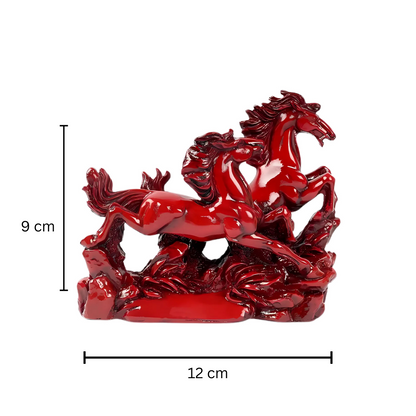 Red running horses pair product infographic with key details