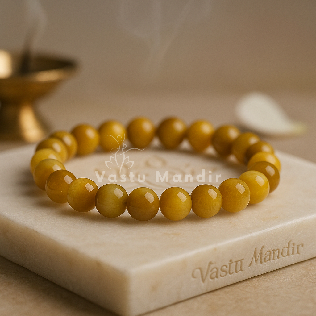 Natural cat's eye crystal bracelet shown in a second hand-held product view