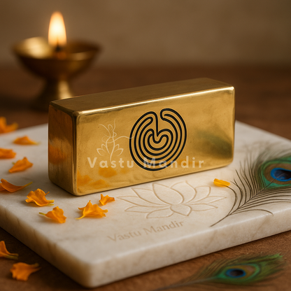 Brass aura booster arranged in a warm low-light product setting