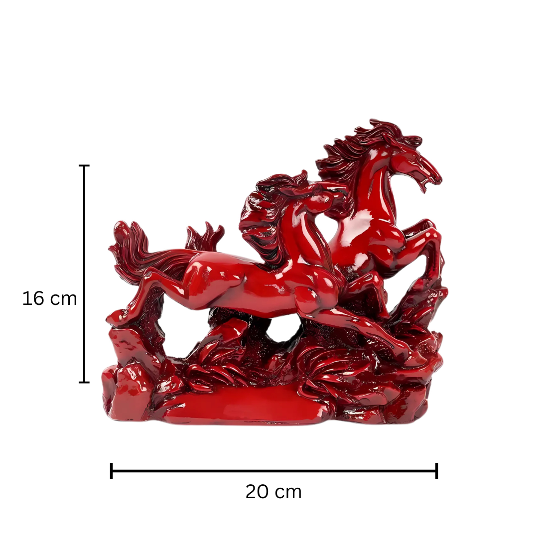Red running horses pair shown from an alternate angle
