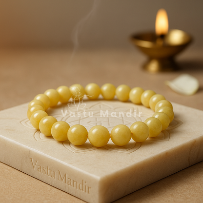 Natural calcite crystal bracelet shown in a second hand-held product view