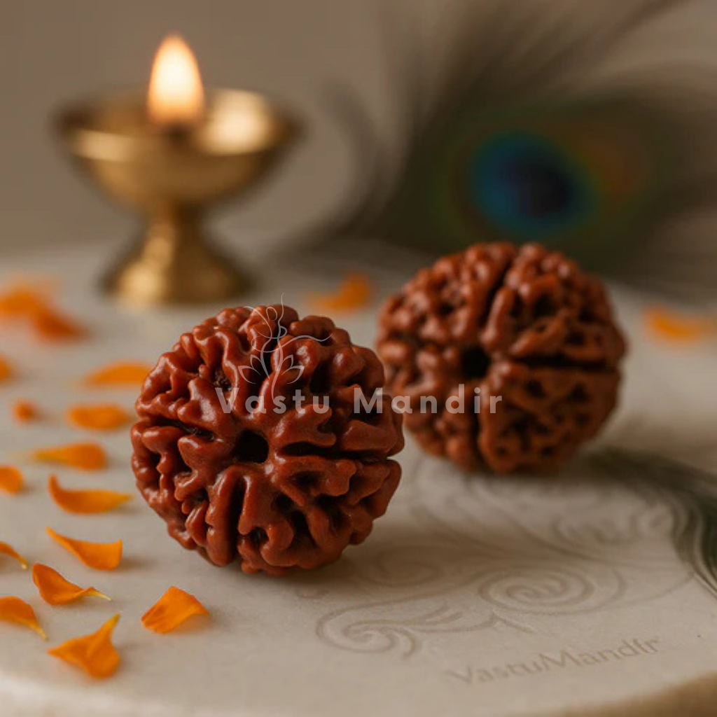 4 mukhi Rudraksha arranged in a separate traditional product setting