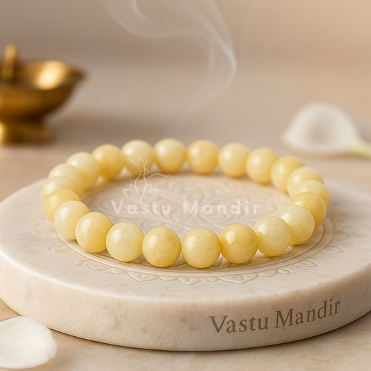 Natural calcite crystal bracelet shown with a hand in a lifestyle photograph