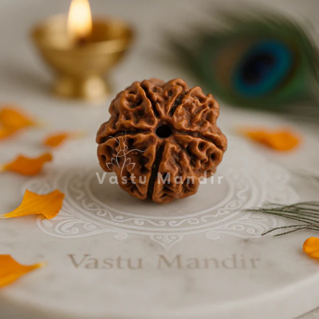 Nepali 5 mukhi Rudraksha shown in a second styled sacred view