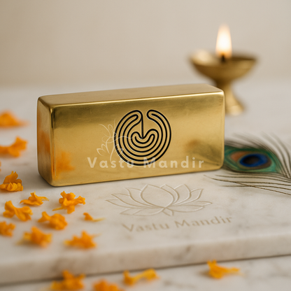 Brass aura booster arranged in a styled spiritual setting