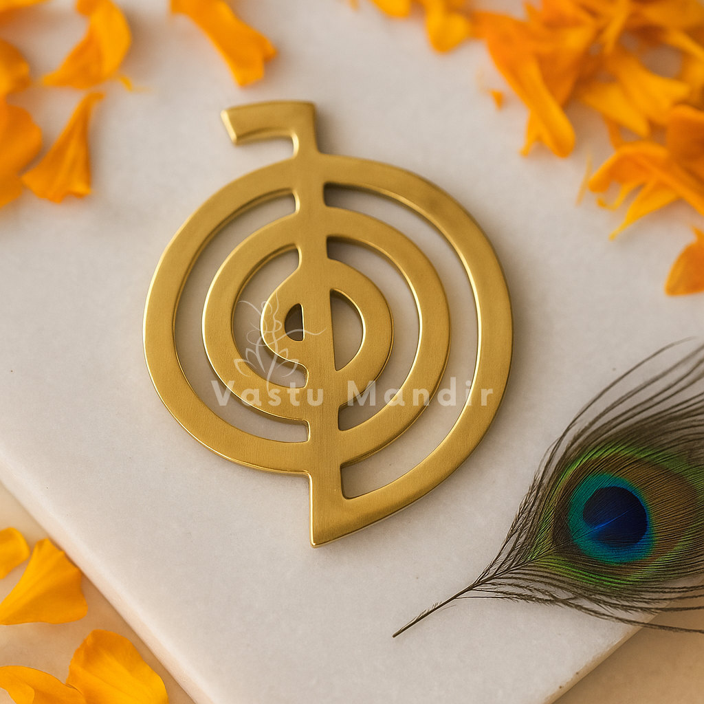 Brass cho ku rei symbol displayed in a softly lit product setting