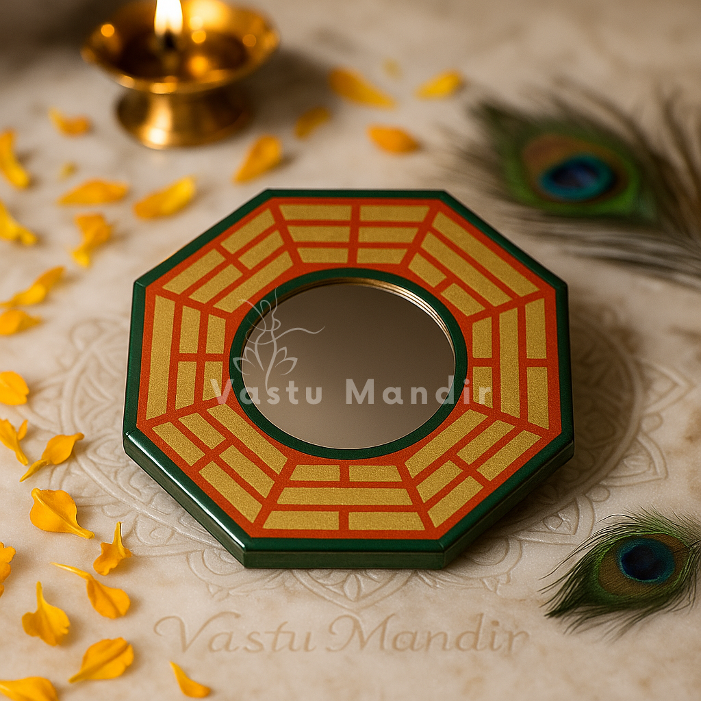 Pakua mirror shown as framed artwork in a styled room
