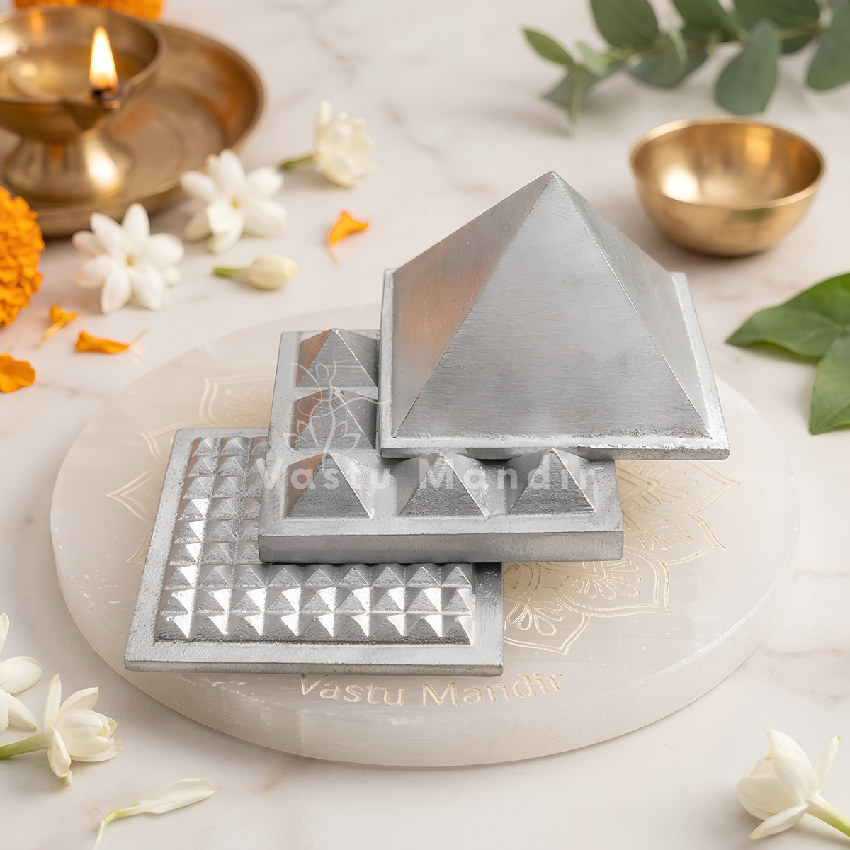 3-Layer Aluminium Pyramid Vastu Remedy for Health, Wealth and Positive Energy Balance for Home Entrance, Main Door and Kitchen Placement | 7.6 cm | 220 g