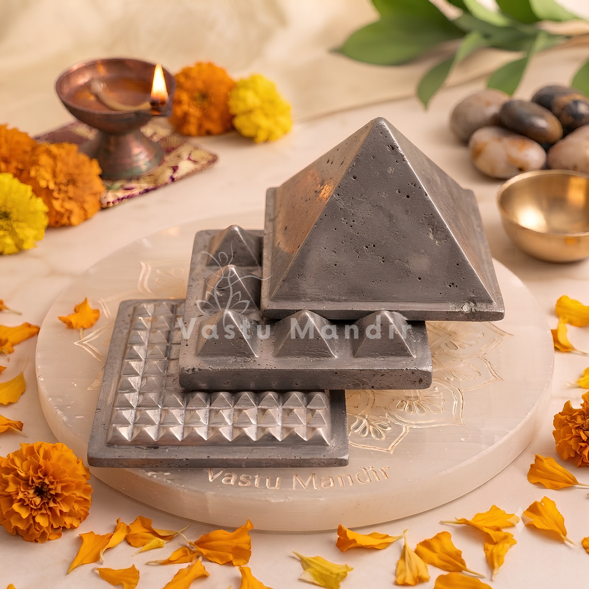 3-Layer Lead Metal Pyramid Vastu Remedy for South West Direction Correction, Health Stability and Wealth Support for Entrance, Kitchen and Home Energy Balance | 7.5 x 7.5 x 5.8 cm | 950 g