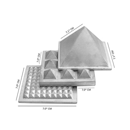 Three-layer aluminium pyramid size graphic showing a 7.1 cm upper layer and 7 cm lower layers