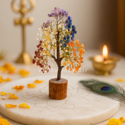 7 chakra crystal tree displayed in a softly lit product setting