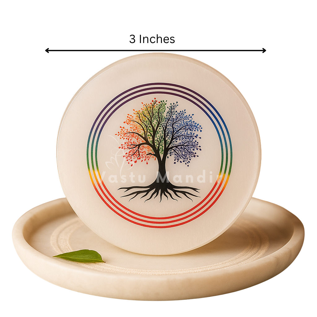 Kalpavriksha selenite plate with the bead branches visible against white