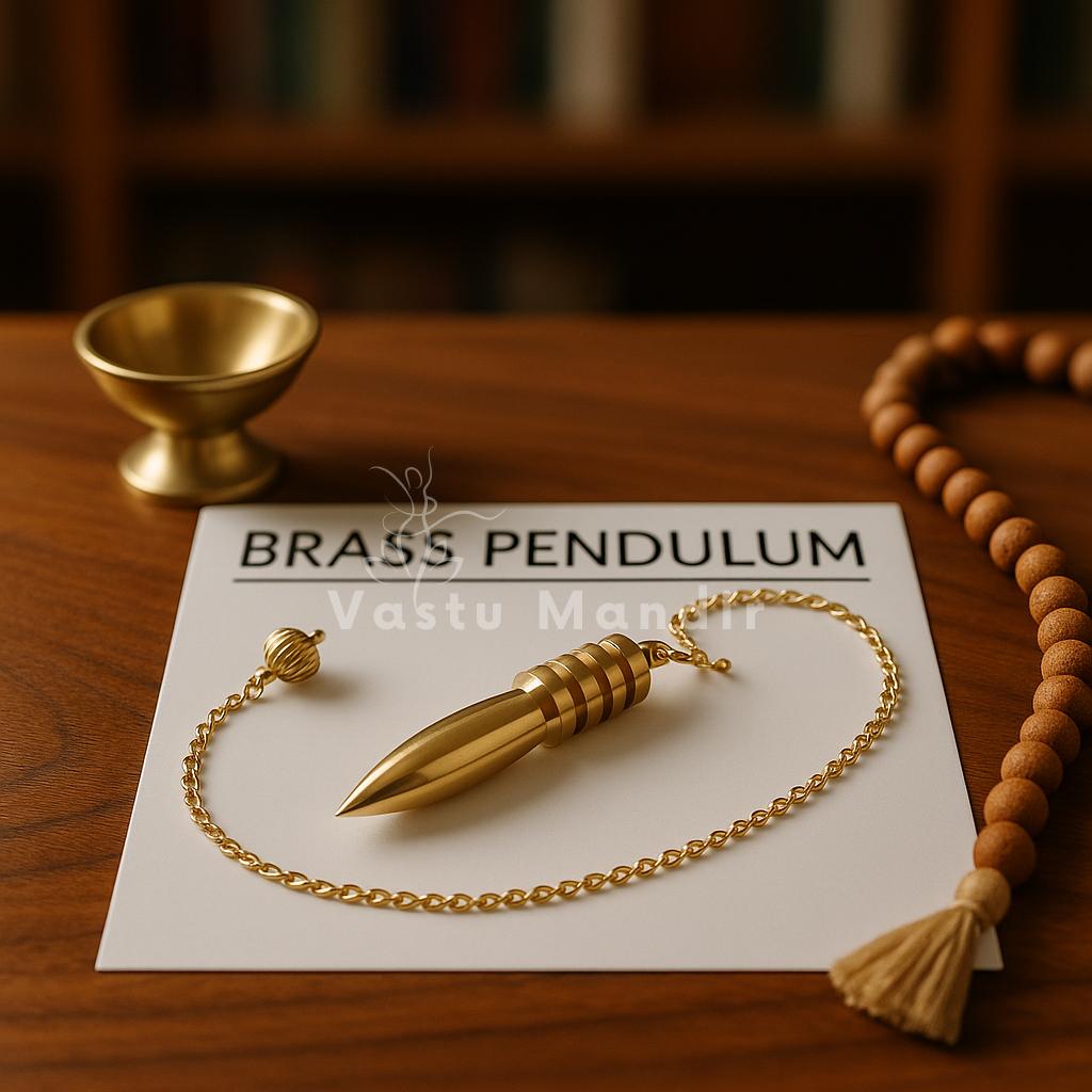 Brass four-plated pendulum with chain displayed in a sacred marble setting