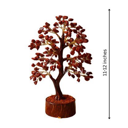 Red jasper crystal tree on a clean white background