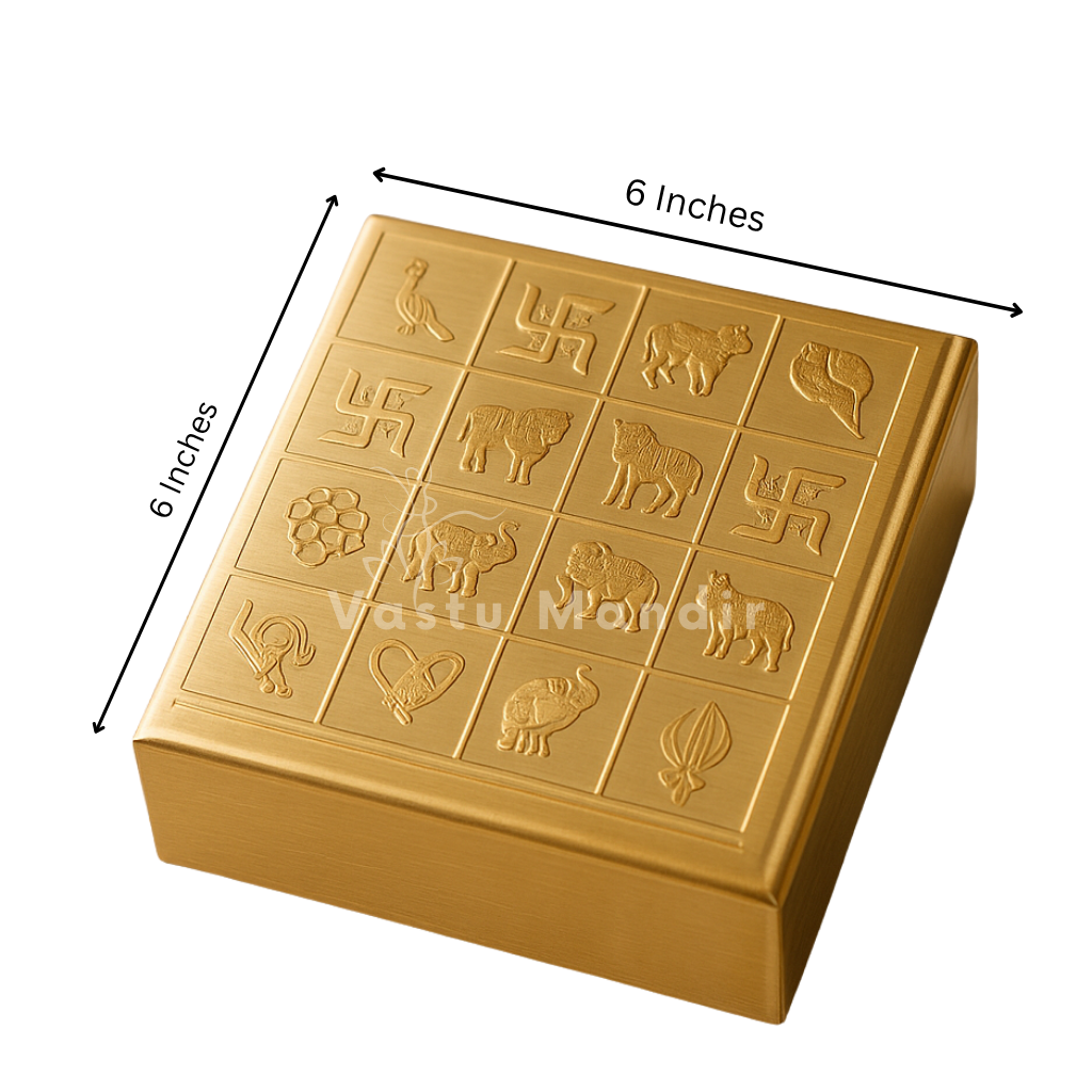 Brass manjusha yantra box with partition on a clean white background
