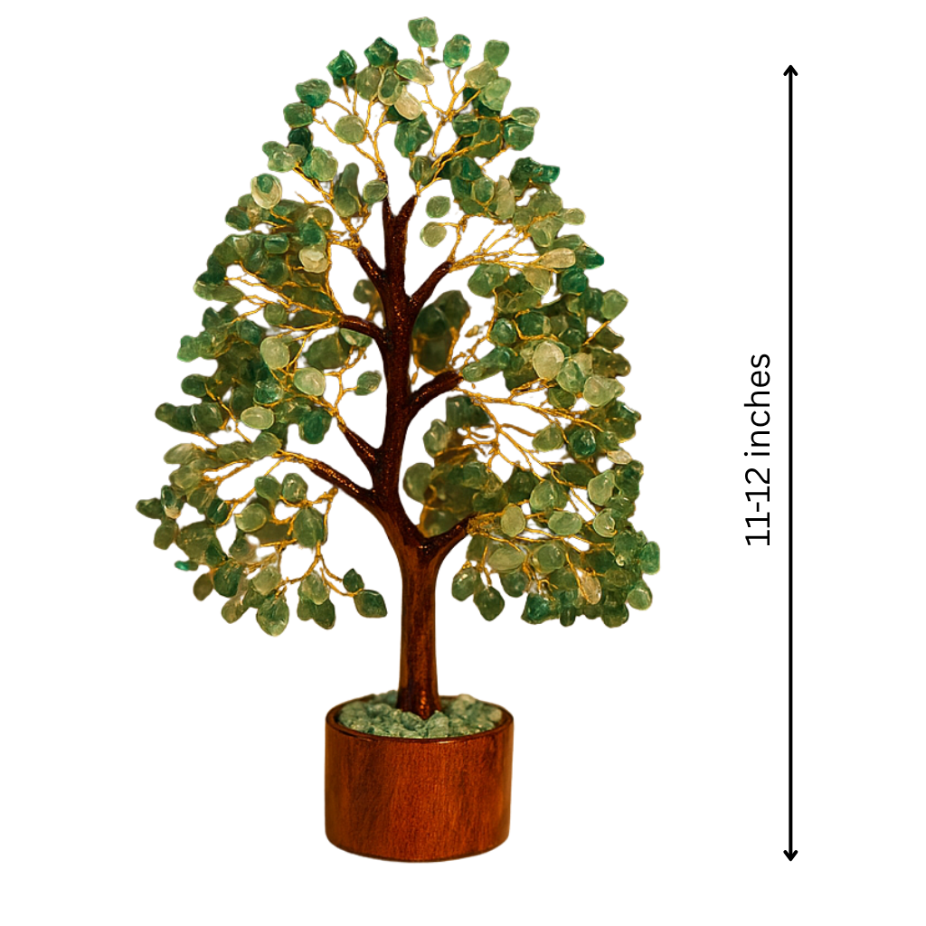 Green aventurine money tree on a clean white background